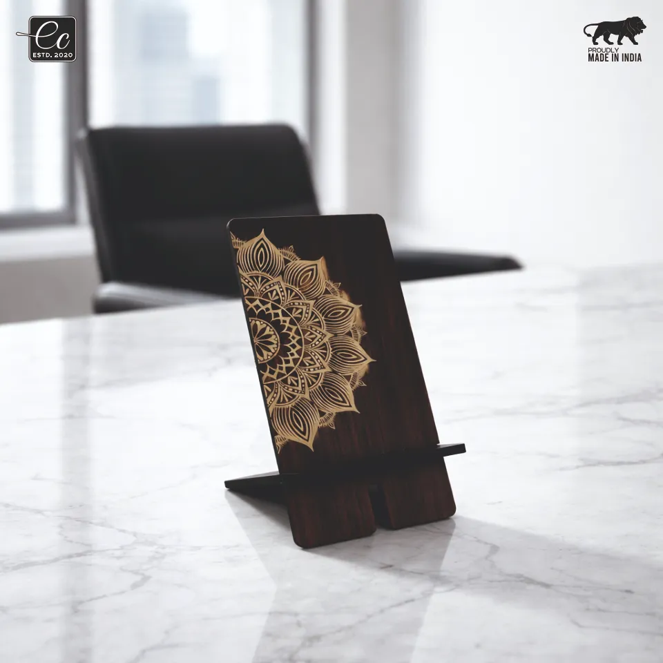 Premium MDF Wooden Mobile Stand with Half Mandala Design